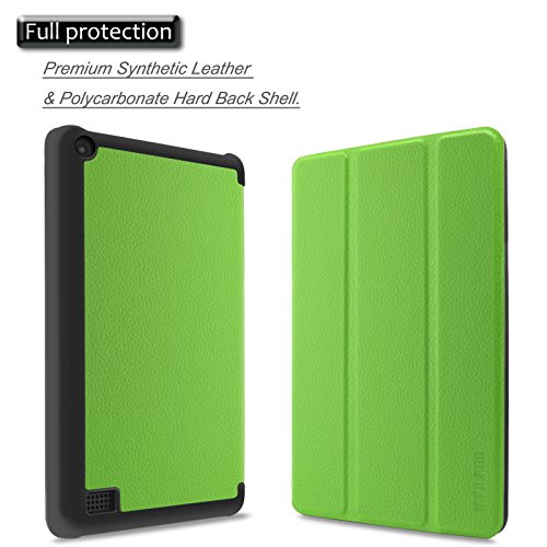 Amazon Fire 7-Hülle (7-Zoll-Tablet, 7. Generation – 2017) – Infiland Ultra Dünn Tri-Fold Muschel PU Leder Ultra Schlank Superleicht Ständer Shell Cover Schutzhülle Etui Tasche für Das neue Fire 7 (2017), 17,7 cm (7 Zoll) Display Tablet(Grün) - 2