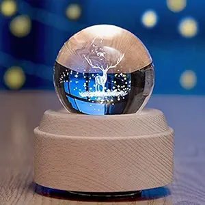 Scizor Music Box 3D Crystal Ball Music Box The Luminous Rotating Musical Box with Projection LED Light and Wood Base Best Gift Christmas
