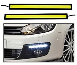 A4s Automotive & Accessories Universal Ultra Bright Daytime Running LED Lights Waterproof Slim Chip COB LEDs Strip DRL Lamp for Cars (6W, White Light, 2 PCS)