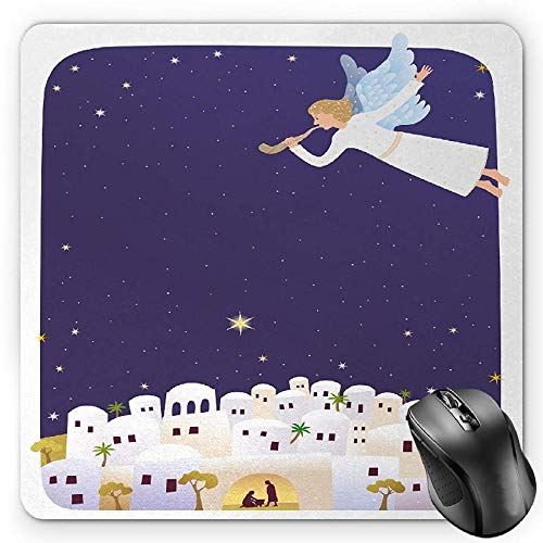 Preisvergleich Produktbild HYYCLS Religious Mauspads, Religious Figure Themed Illustration Miraculous Event Starry Night, Standard Size Rectangle Non-Slip Rubber Mousepad, Purple White Mustard