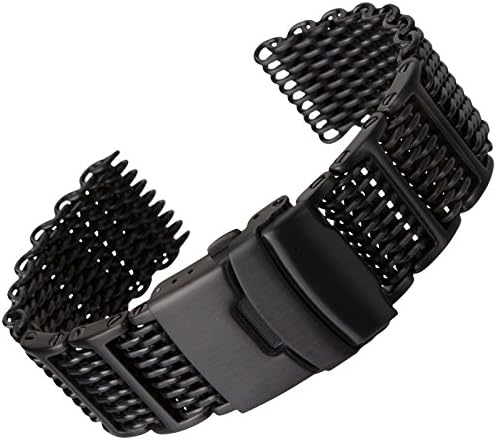 Geckota® Chainmail SHARK MESH Dive H-Link Stainless Steel Watch Strap IP Black 20mm