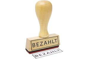‎STEMPLINO Stemplino® Textstempel - Bezahlt - 50mm x 15mm Holzstempel mit Text Bürostempel Firmenstempel Stempel Büro Text Stempel