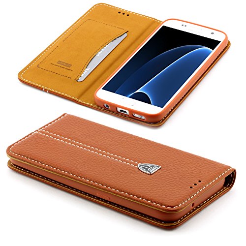 [ J7 (Version 2016) ] Handy Schutz Tasche Noble Series Cover für Samsung Galaxy [ J7 (Version 2016) ] edle Book Style Hülle mit Aufstellfunktion und Kartenfach ScorpioCover braun