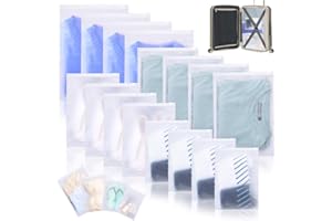 WHATRUEED 16 szt. podróżne torby do przechowywania ubrań, oszczędzające miejsce worki do pakowania, organizery podróżne z workiem na pranie, worki kompresyjne, bez worków próżniowych i pompek, oszczędność miejsca w bagażu