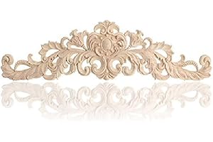 RAINBOWBEAUTY 1pc Bois Sculpté Moulures décoratives en bois sculpté Moulures longue Onlay Applique Unpainted Cadre porte décor de style européen Applique Home Decor Cadre d'angle Onlay Unpainted Furniture