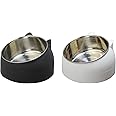 2 Pack Stainless Steel Pet Cat Bowl, Cat Food Bowl, Cat Water Bowl (200 ml, black+white)