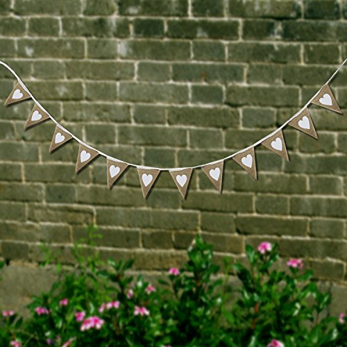 PsmGoods® Weinlese-Herz Jute Sackleinen hessischen Bunting Banner Flag für Hochzeitsfest-Dekoration-weiße Spitze 3m - 3