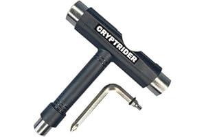 CRYPTRIDER Skateboard T Tool – All in One Multi-Function Skate Tool with Allen Key, Phillips Screwdriver and Sockets