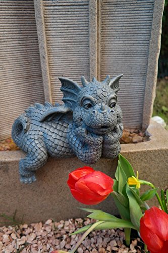 Gartendrache Kantenhocker schaut nach rechts Drache Figur Garten Gartenfigur TOP