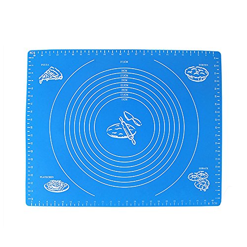 Silikon Matte, Silikon Ausrollmatte mit Maßeinheiten Backmatte ,Große Teigmatte für Ihre Pizza, Teig, Fondant, Pasteten (50 * 40 cm) - Blau