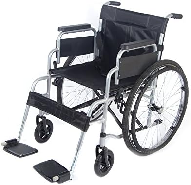 Pandamoto Puncture Resistant Self Propel Folding Portable Propelled Wheelchair (S1 Silver)