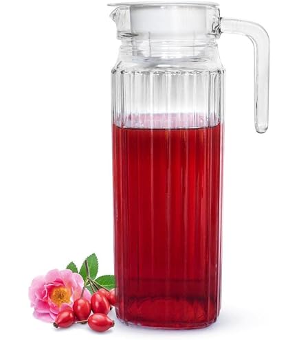Glaskanne Mit Henkel Relaxdays Saftkrug Aus Glas 1 Liter – Mit Henkel & Deckel, Schmale Form Für Kühlschrankfach – Spülmaschinenfest – Für Wasser, Saft, Tee, Kalte Getränke – Gastro-Qualität, Vielseitig Für Zuhause