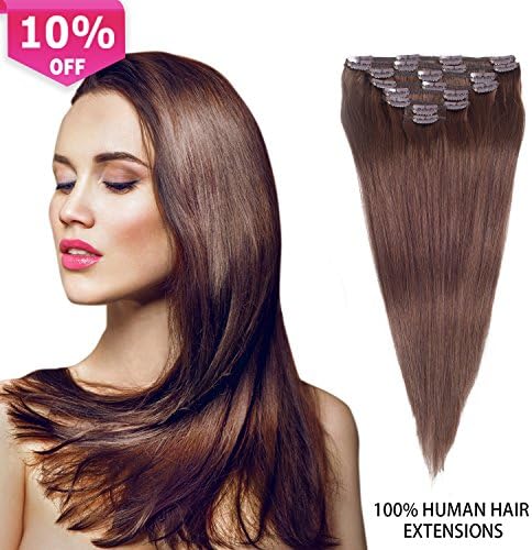 Clip In Remy Hair Extensions Real Thick Clip In Hair Extensions Full Head 8 Pcs Double Weft Clip In Human Hair Extensions Brown (16''-90g, #4(Medium Brown))