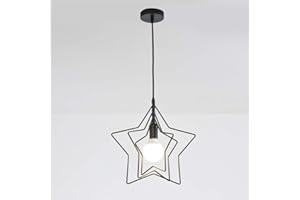 Mengjay Suspension Luminaire Industrielle Lustre Plafonnier Vintage Rétro E27 Culot Abat-jour en Métal pour Cuisine Hôtel Salle à Manger Salon Chambre Bar Couloir Restaurant(noir,Forme d'étoile)