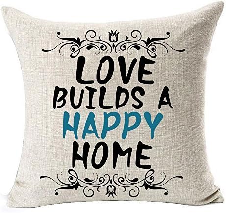 pigyear888 Best Funny Nordic Warm Sweet Inspirational Sayings Love Builds A Happy Home Cotton Linen Throw Pillow Case Cushion Cover NEW Home Decorative Square 18X18 Inches