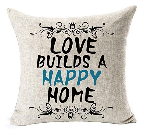 pigyear888 Best Funny Nordic Warm Sweet Inspirational Sayings Love Builds A Happy Home Cotton Linen Throw Pillow Case Cushion Cover NEW Home Decorative Square 18X18 Inches