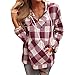 Produktbild JUSTSELL New Arrivial  Herbst Langarmshirts Damen,Frauen Tops Kariertes Hoodie Langarm Bluse Top V-Ausschnitt Bluse Taschen T Shirt Lose Hemdbluse Casual Sweatshirt