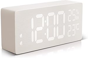 hinrey Reveil Numerique, Reveil Matin Horloge Numerique avec 2 Alarmes, Réveil Électronique Alimenté par USB Reveil Digitale Affichage l'Heure, la Température et l'Humidité