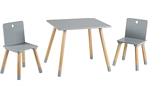 roba Kindersitzgruppe aus Holz - Kindermöbel Set aus 2 Kinderstühlen & 1 Tisch - Kindertisch Set für Kinderzimmer von Jungen & Mädchen - Grau / Natur