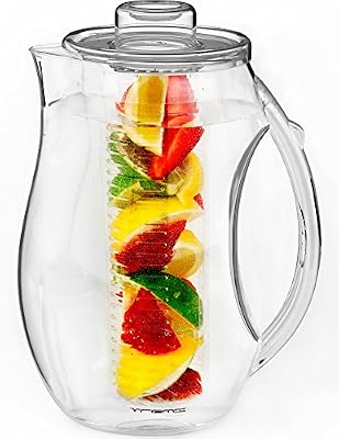 Vremi Fruit Infuser Water Pitcher - 2.5 litre Pichet en infusion de plastique avec couvercle pour le thé à laisse en vrac - Grand infuseur infusseur sans BPA avec bec verseur - clair