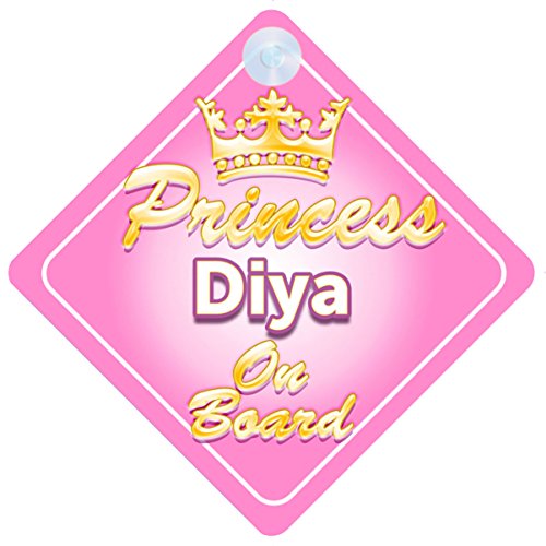 Crown Princess Diya On Board Personalised Baby / Child Girls Car Sign
