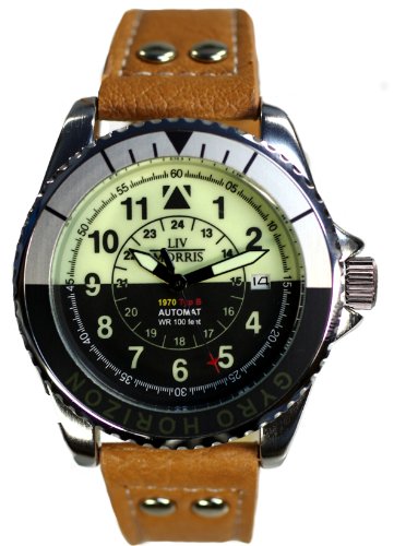 LIV MORRIS 1970 GYRO HORIZON 04 mechanische Automatik Herrenuhr Lederarmband verglaster Edelstahlboden LIV MORRIS 1970 GYRO HORIZON 04 mechanische Automatik Herrenuhr Lederarmband verglaster Edelstahlboden