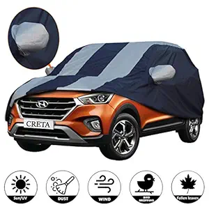 Allextreme HC7005 Car Body Cover Compatible with Hyundai Creta Custom Fit Dustproof UV Heat Resistant Indoor Outdoor Body Protection (Blue-Silver with Mirror)