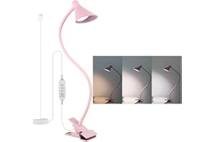 ‎QOOLTEK Qooltek Leselampe Klemme mit 3 Farbmodi 10 Helligkeit, Klemmlampe Bett für Schreibtisch Nachttisch, 5W USB Schreibtischlampe mit flexiblem Arm, Pink