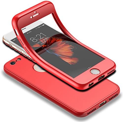 HICASER iPhone 6s Plus Full-Body Case Shockproof Soft TPU Matte Finish Slim Cover 2 in 1 Full Coverage Protection with Tempered Glass Screen Protector for iPhone 6 Plus / 6s Plus 5.5" Red
