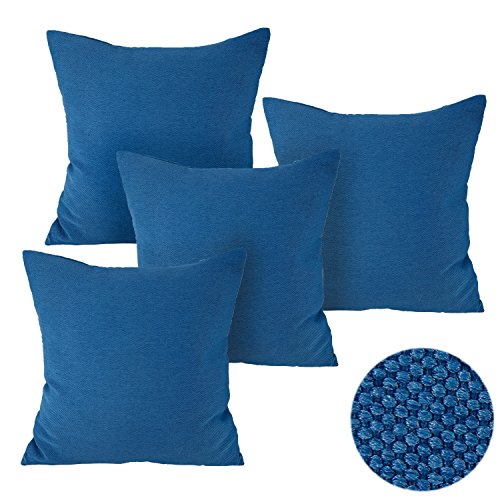 Deconovo 4er Pack Kissenhülle Leinenoptik Kissenbezug Blau Kissenbezüge 40x40 cm