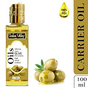 INDUS VALLEY 100% Pure Carrier Oil- Natural, Virgin, Unrefined & Cold Pressed Olive Oil - Olea Europaea (100ml)