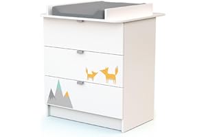 WEBABY - Commode à langer Renard Blanc ALBA | 3 tiroirs | 79 x 65 x 92 cm | Plan à langer amovible inclus