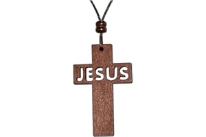 XIANLI WANG Large Jesus Wood Cross Pendant Necklace for Men Women Carved Wooden Casual Sweater Chain