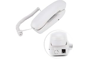 Väggtelefon sladdtelefon, ASHATA sladdtelefon Väggdisk Kompakt telefon, fast telefon Analog telefon med ljudavstängning/blixtfunktion för hemmakontorshotell