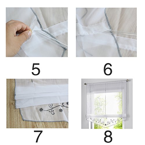1er-Pack Voile Stickerei Bändchenrollo mit Tunnelzug Raffrollos, Weiß, B/H: 80/140cm - 4