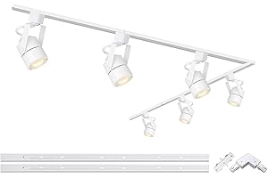 Bravsekai LED Track Lighting Heads Kit, 6-Lights GU10 Track Lights with 2 * 3.28FT H Type Track Light Rails, 10W 3000K Cool White Indoor Ceiling Spotlight Fixture Replaceable GU10 Bulb, White