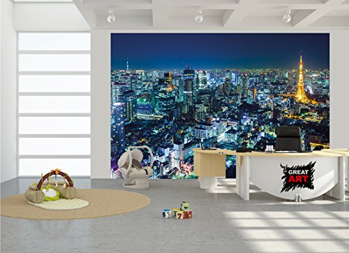 Fototapete Tokyo City Wandbild Dekoration Tokio Skyline night Metropole Tokyo Tower Panorama Bild Japan Deko Welt-Stadt Reisen | Foto-Tapete Wandtapete Fotoposter Wanddeko by GREAT ART (336 x 238 cm) - 8