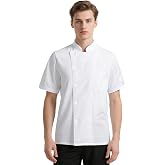 DiULi Men's Chef Jackets, Women's Chef Jacket, Short Sleeve Chef Shirt, Uniform Shirt with Buttons, Unisex Work Waiter Coat f