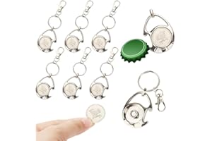 FAMCUCHE Lot De 6 Jeton Caddie, Jeton Caddie Porte Clef en Métal avec Pièce Amovible Et Base Magnétique, Ouvre Bouteille, Jeton De Caddie pour Supermarché, Chariot, Bouteille De Bière