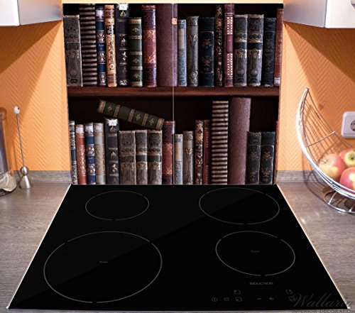 Wallario Herdabdeckplatte / Spritzschutz aus Glas, 2-teilig, 60x52cm, für Ceran- und Induktionsherde, Bücherregal mit alten Büchern - 3