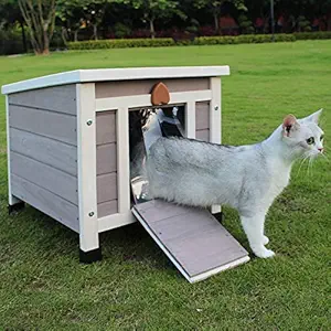 HiCaptain Cat Shelter Outdoor Rabbit Hutch Weatherproof Wooden Small Animal House