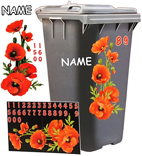 Aufkleber für Mülltonne – “ Motiv-Mix “ – circa 40 tlg. Set – incl. Zahlen – Mülltonnenaufkleber / Mülltonnensticker – Sticker _ wetterfest & wasserfest – Mülltonnen / Mülleimer – lustige Tiere – Ente / Küken – Entchen – Blumen – Blüten Schmetterlinge - 7