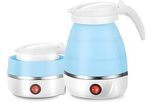AHDXKUE Foldable Electric Mini Kettle, 600ML Silicone Travel Tea & Coffee Maker, Portable with Separable Power Cord for Outdoor Hiking & Camping