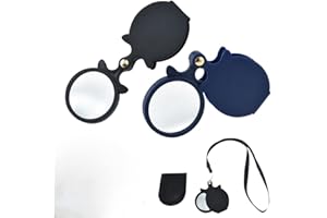 Meichoon Mini lupa 10-krotne powiększenie, mała lupa kieszonkowa z obrotową kaburą ochronną, do czytania gazet, książek/czasopism, nauki, biżuterii, hobby (kolor czarny + niebieski) 2 sztuki