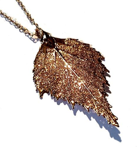 Real Natural Birch leaf Pendant and Chain finished in Rose gold.