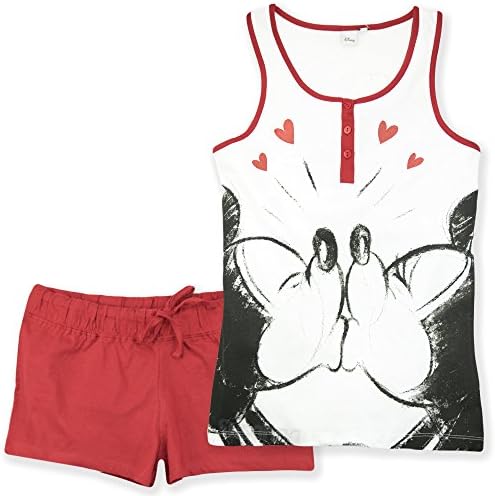 Disney Minnie Mickey Mouse Official Women's Ladies Pyjamas Set Short Sleeve 100% Cotton - Red XL