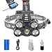 Produktbild Boruit -V28 LED Stirnlampe USB Wiederaufladbar Kopflampe Taschelampe Upgrade Headlight 5*XML-T6, Superhell 5000LM mit 4 Lichtmodi Wasserdicht IPX-64 für Camping, Mountainbiking, Fischerei, Jagd usw