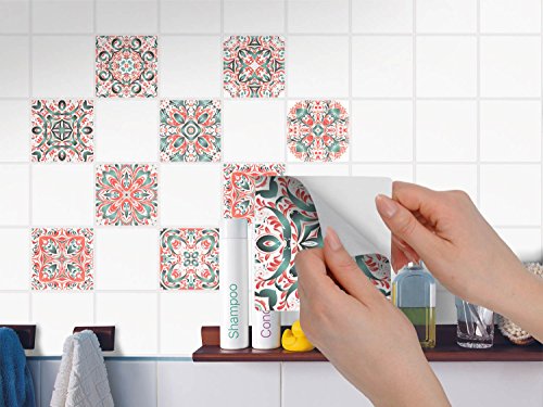 Fliesenaufkleber für Küchenrückwand u. Fliesenspiegel |Fliesensticker mit tollen Ornamenten für Badezimmerfliesen – Küchenwand dekorieren | 15×15 cm – Motiv Mexican Tiles – 9 Stück - 3
