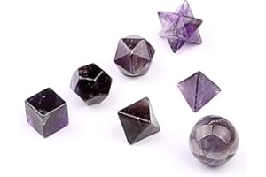fengshuisale Lot de 7 symboles de géométrie sacrée en améthyste platonique sculptée avec cristal Merkaba Étoile Cristal de guérison et équilibrage SetW3486