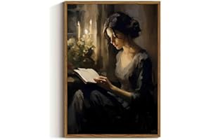 MOSTEMAUO Vintage European Portrait Painting Classical Women Painting Woman Reading Portrait Oil Painting Lady Portrait Women Reading Wall Art Dark Academia Aesthetic Posters Living Room Decor 16x24in No Frame